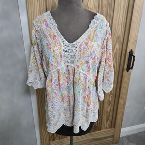 Democracy Pastel Floral Lace Blouse